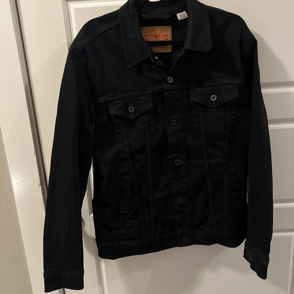 Levis Jean Jacket Mens L Black Denim Button Front Stretch Casual Trucker